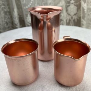 Vintage MidCentury Kitchen Coppertone Aluminum Pitcher Cream Sugar Beverage Set